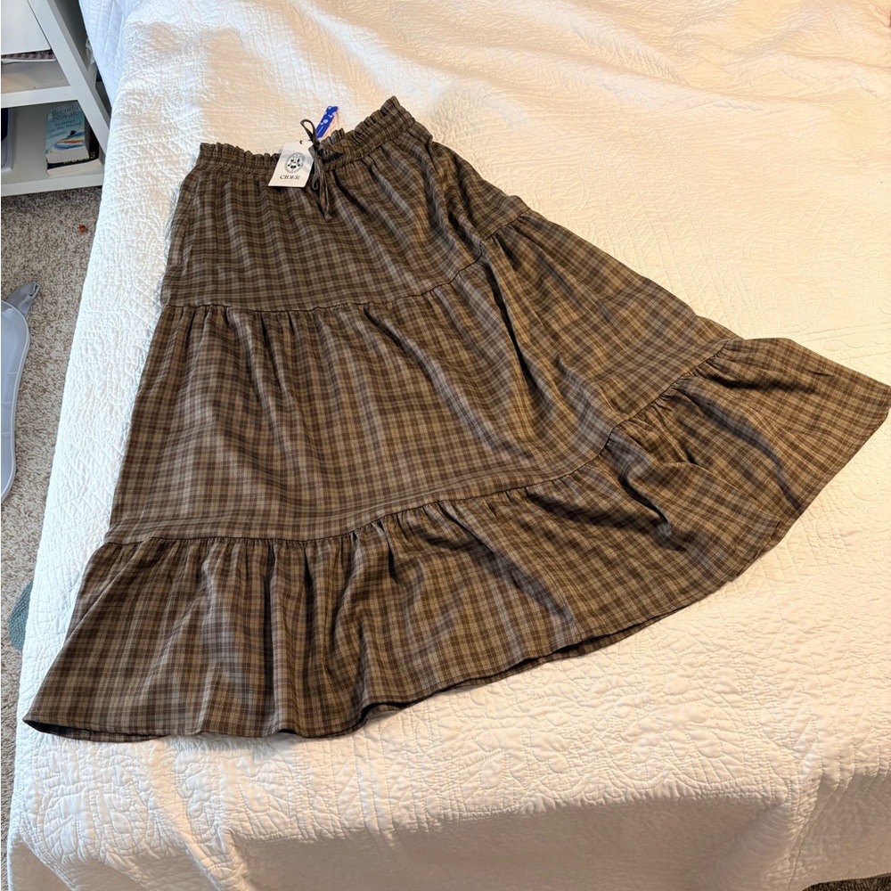 Cider Plaid Maxi Skirt in Brown and Tan